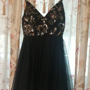 Junior navy blue mini formal with black & silver s